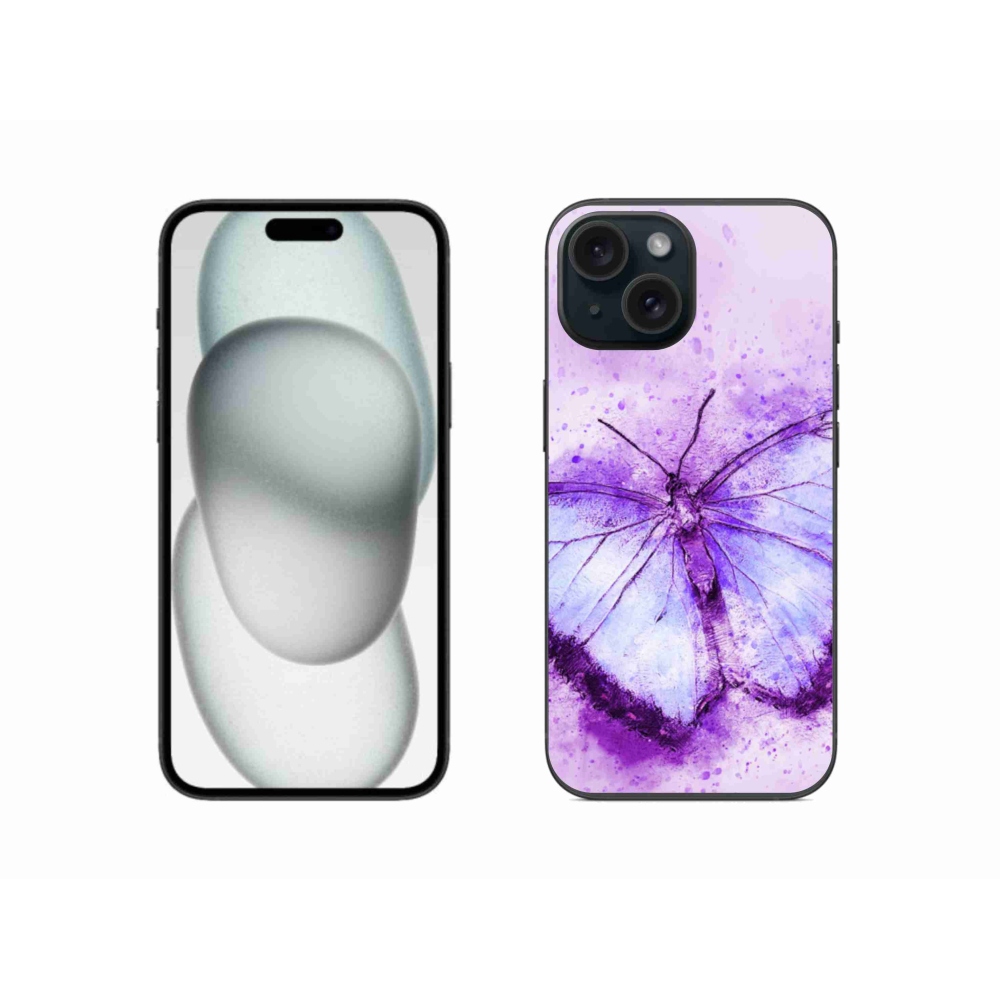 Zselés borítás mmCase iPhone 15 készülékhez - lila pillangó