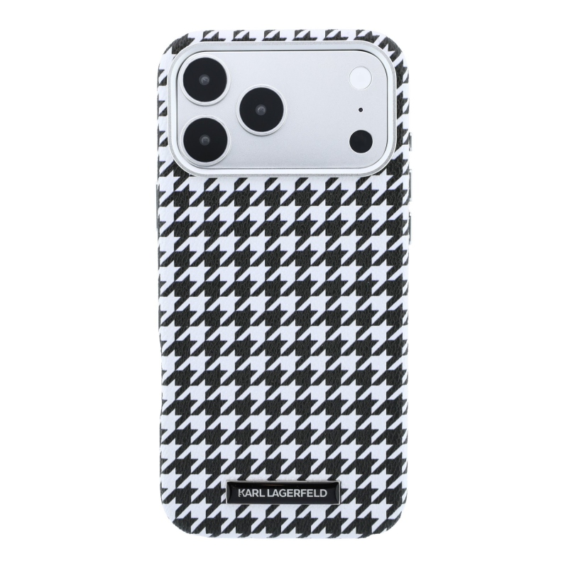 Karl Lagerfeld PU Houndstooth gyantalemez MagSafe hátlapi borító iPhone 17 Pro Max-hoz Fekete