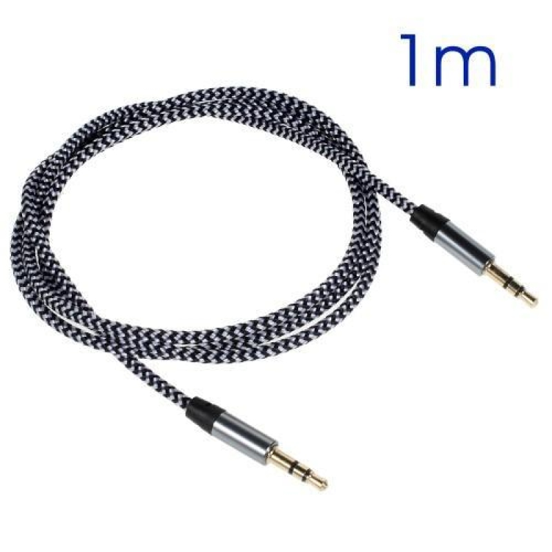 1m fonott audio jack/jack hosszabbító kábel - fekete