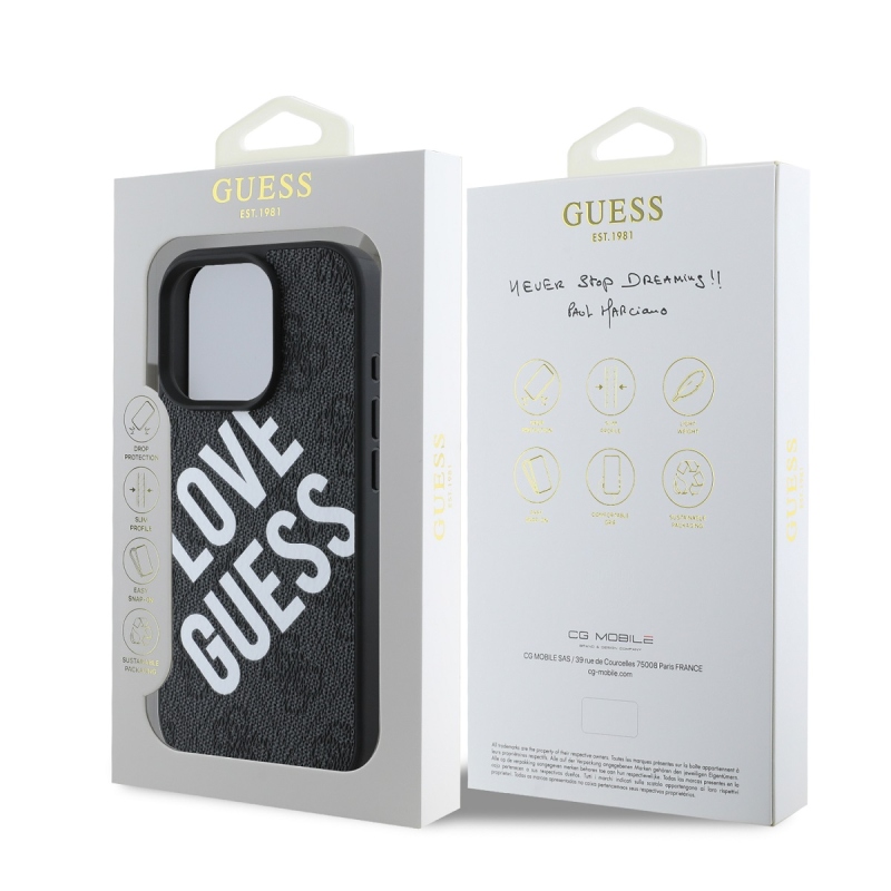 Guess PU bőr 4G Big Love Logo MagSafe hátlap az iPhone 16 Pro-hoz Fekete