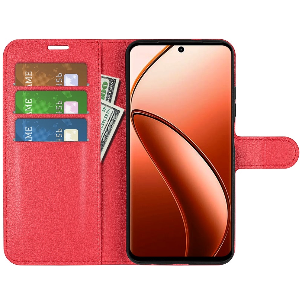 Litchi könyvtáska a Realme 12 Pro 5G/12 Pro+ 5G 12 Pro+ 5G készülékhez - piros