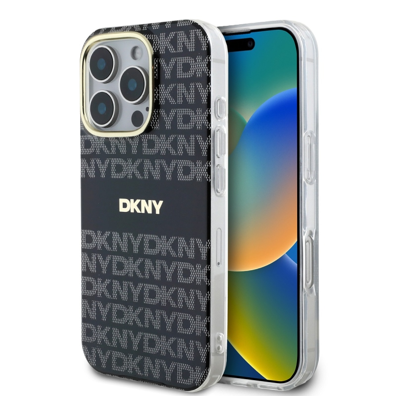 DKNY PC/TPU ismétlődő mintás tonális csíkos Magsafe hátlap iPhone 16 Pro Max-hoz Fekete