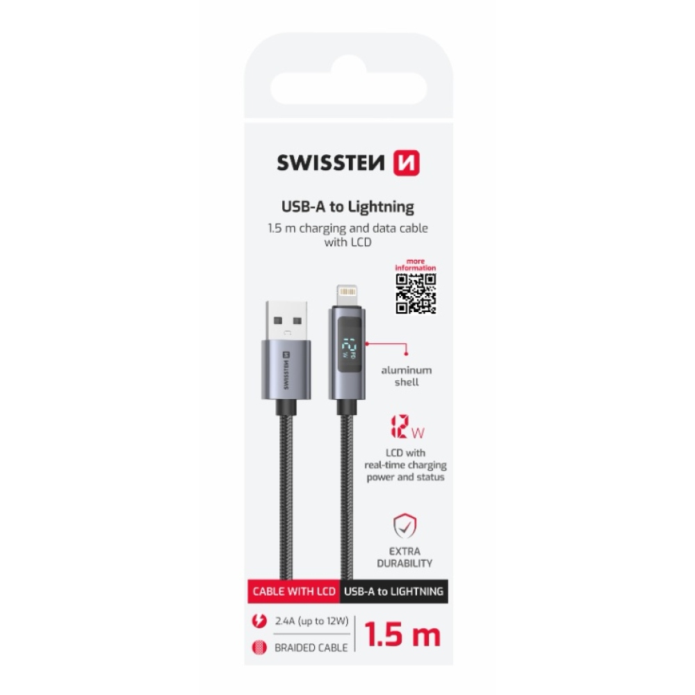 Swissten LCD kábel USB-A / Lightning 1.5m