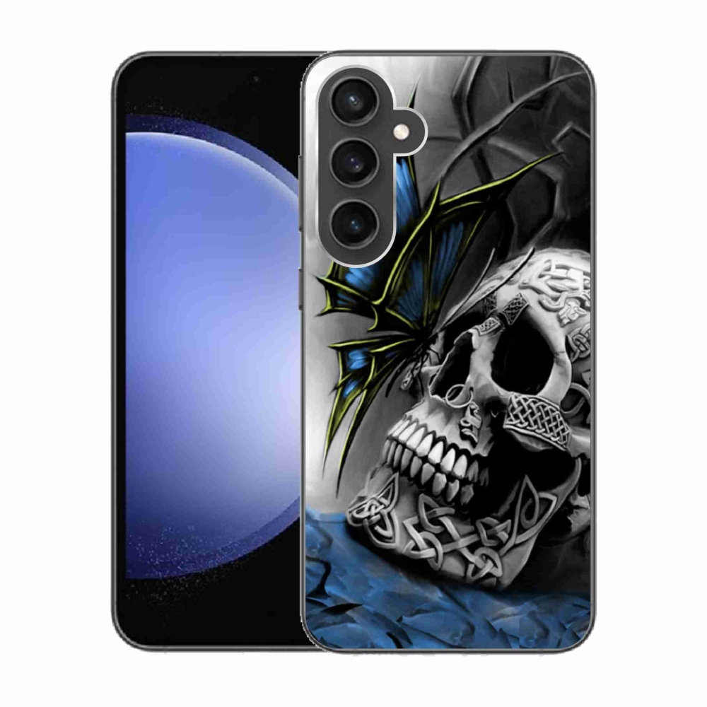Gél borítás mmCase Samsung Galaxy S23 FE készülékhez - pillangó és koponya