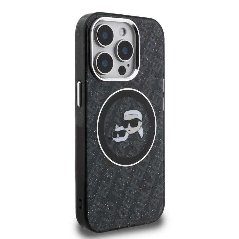 Karl Lagerfeld IML K&CH Heads Ismételt logó MagSafe hátlapi borító iPhone 15 Pro-hoz Fekete