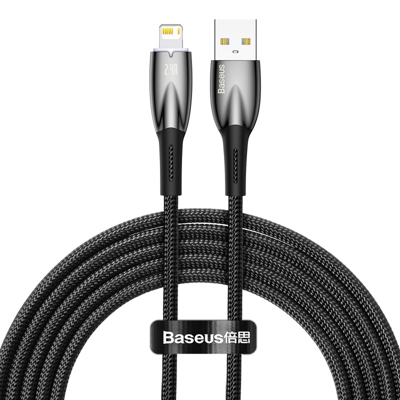 Baseus Glimmer sorozatú gyors töltő adatkábel USB-A - világítás 2.4A 2m Fekete