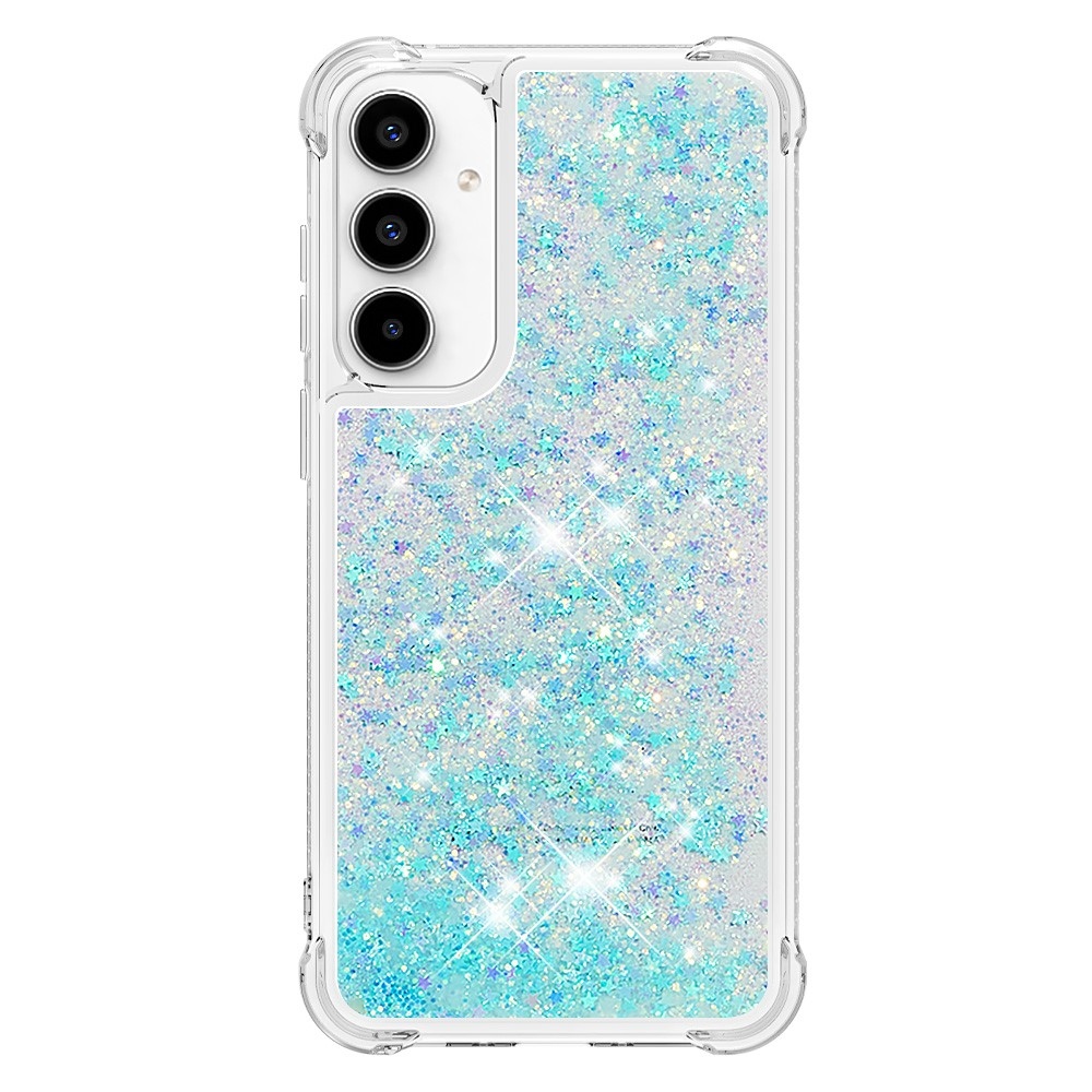 Glitter zselés homokóra tok Samsung Galaxy A35 5G - kék / csillagok