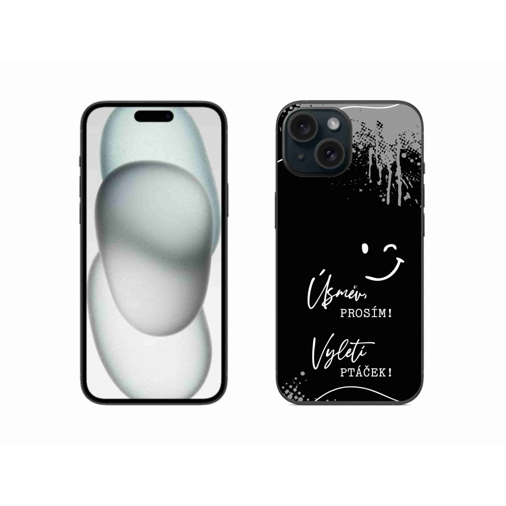 Gél borító mmCase iPhone 15 készülékhez - vicces szöveg 4 fekete háttér