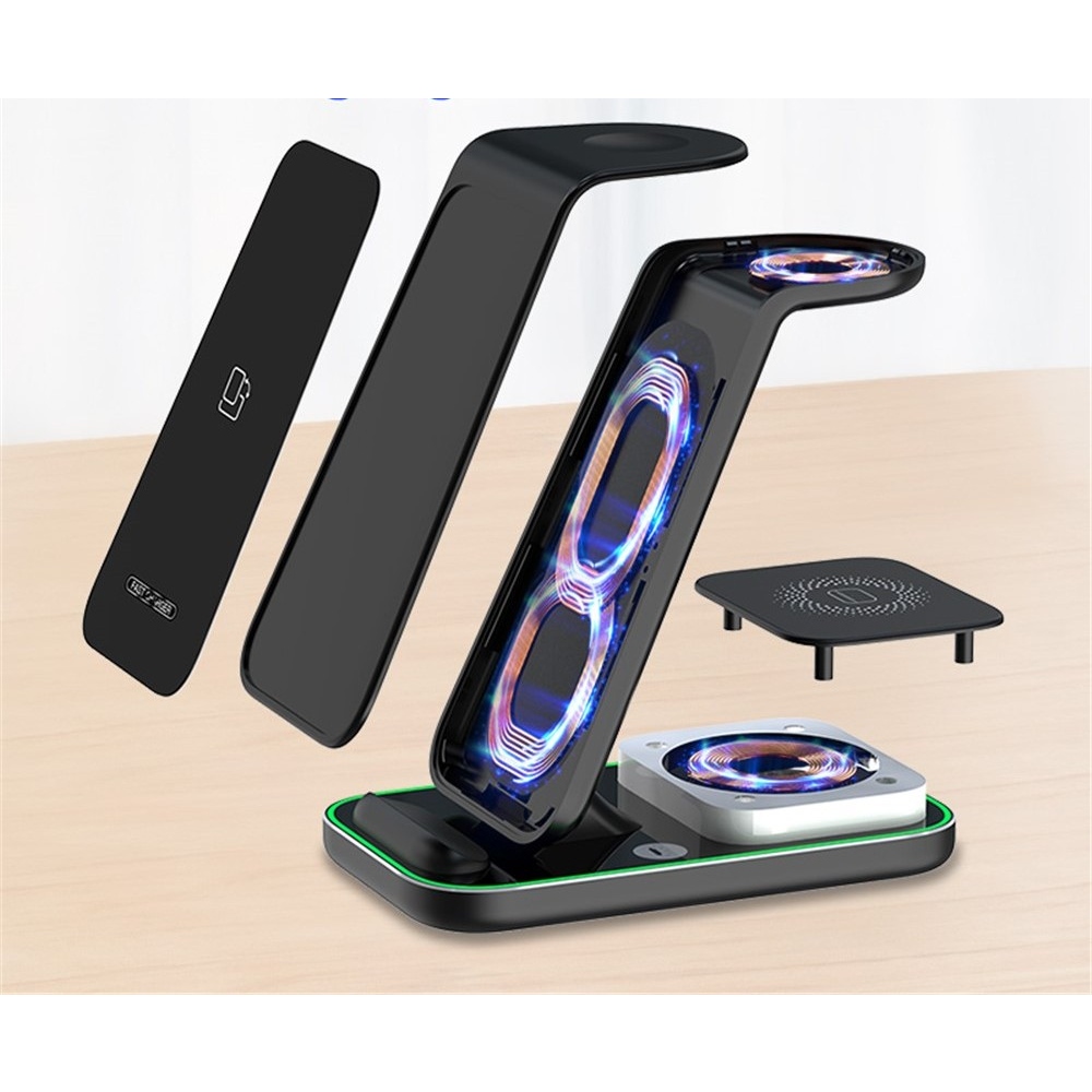 YF-A6 3 az 1-ben 15 W-os vezeték nélküli töltőállomás éjszakai fénnyel - fehér