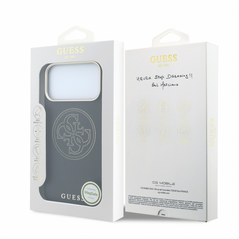 Guess PU Semi Wrap perforált 4G logós MagSafe hátsó tok iPhone 18 Pro-hoz, fekete