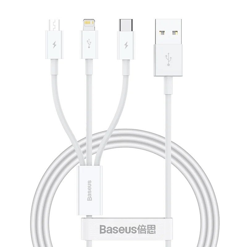 Baseus Superior sorozatú gyors töltő adatkábel USB-A - USB-C/microUSB/Lightning 3.5A 1m Stellar White