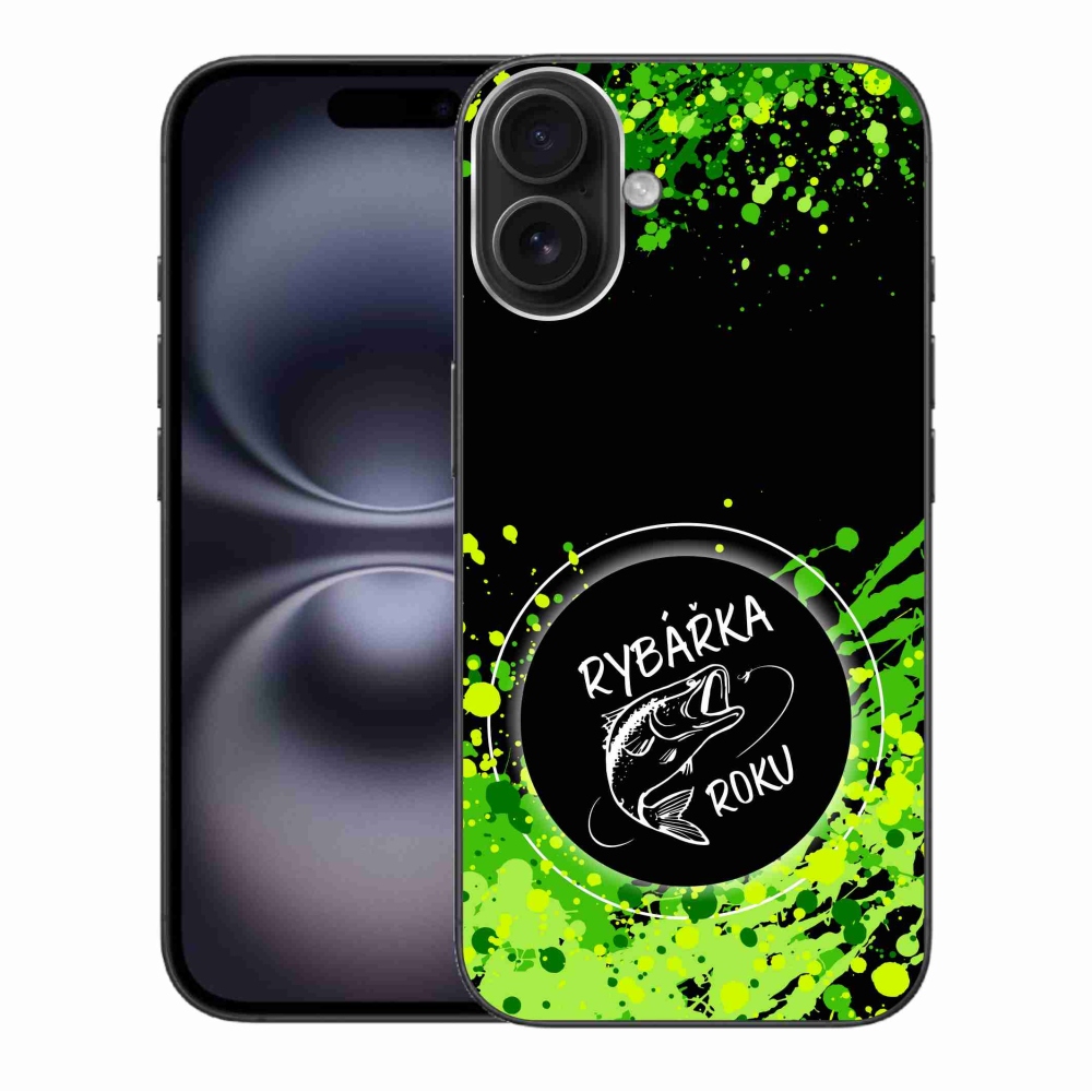 Zselés borítás mmCase iPhone 16 Plus készülékhez - Az év horgásza fekete háttérrel