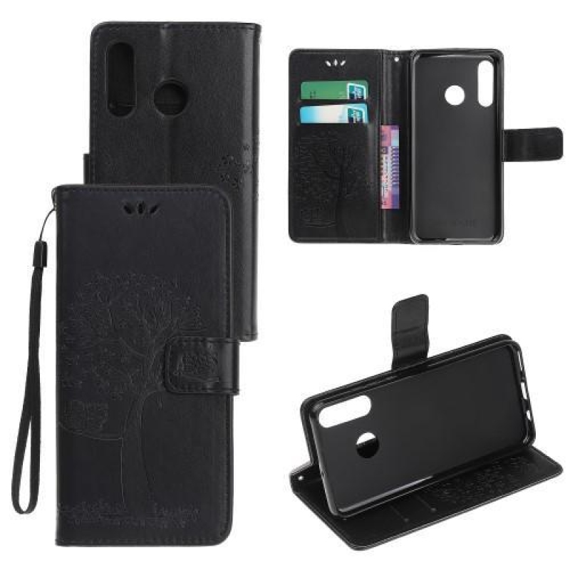 Fa PU bőr pénztárca tok Honor 20 Lite/Honor 20e - fekete