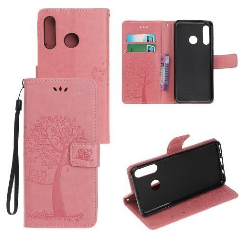 Tree PU bőr pénztárca tok Honor 20 Lite/Honor 20e - rózsaszín