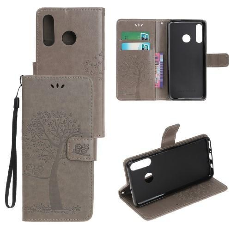 Tree PU bőr pénztárca tok Honor 20 Lite/Honor 20e - szürke