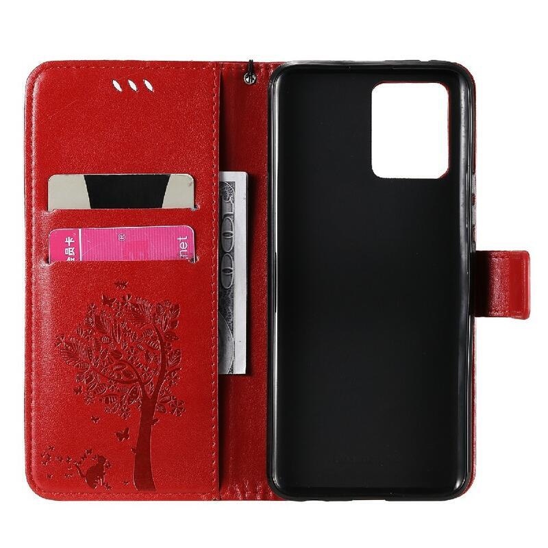 Fa PU bőr pénztárca tok a Realme 8 4G/8 Pro-hoz - piros