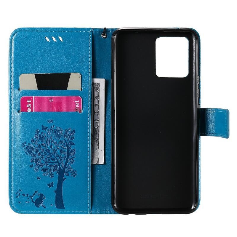 Fa PU bőr pénztárca tok a Realme 8 4G/8 Pro-hoz - kék