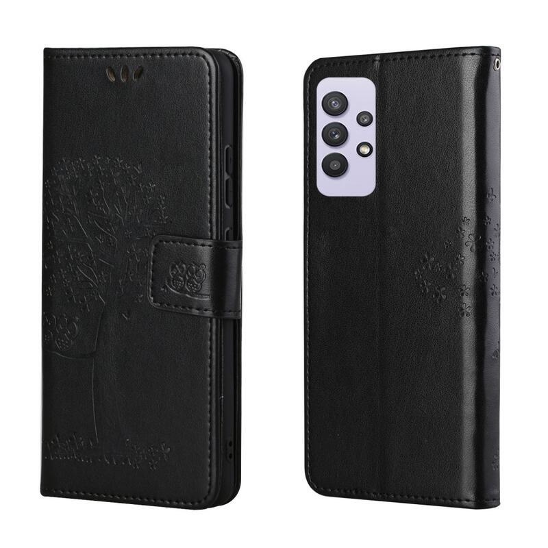 Fa PU bőr pénztárca tok Samsung Galaxy A32 4G - fekete