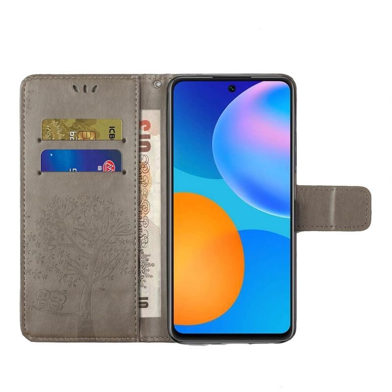 Tree PU bőr pénztárca tok Samsung Galaxy A32 4G - szürke