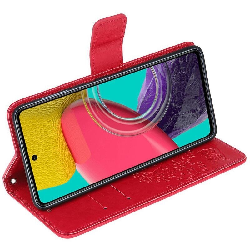 Fa PU bőr pénztárca tok Samsung Galaxy M53 5G-hez - piros