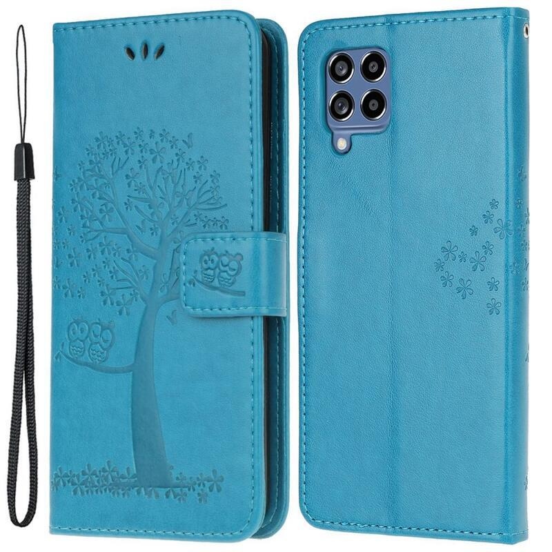 Fa PU bőr pénztárca tok Samsung Galaxy M53 5G-hez - kék