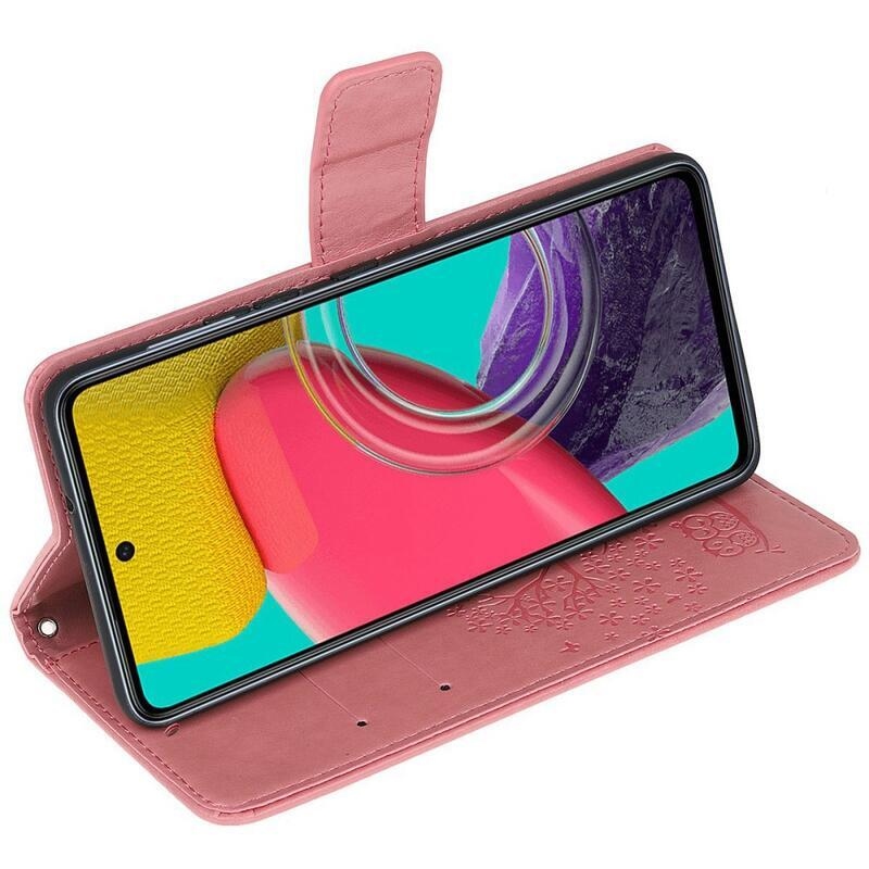 Tree PU bőr pénztárca tok Samsung Galaxy M53 5G - rózsaszín