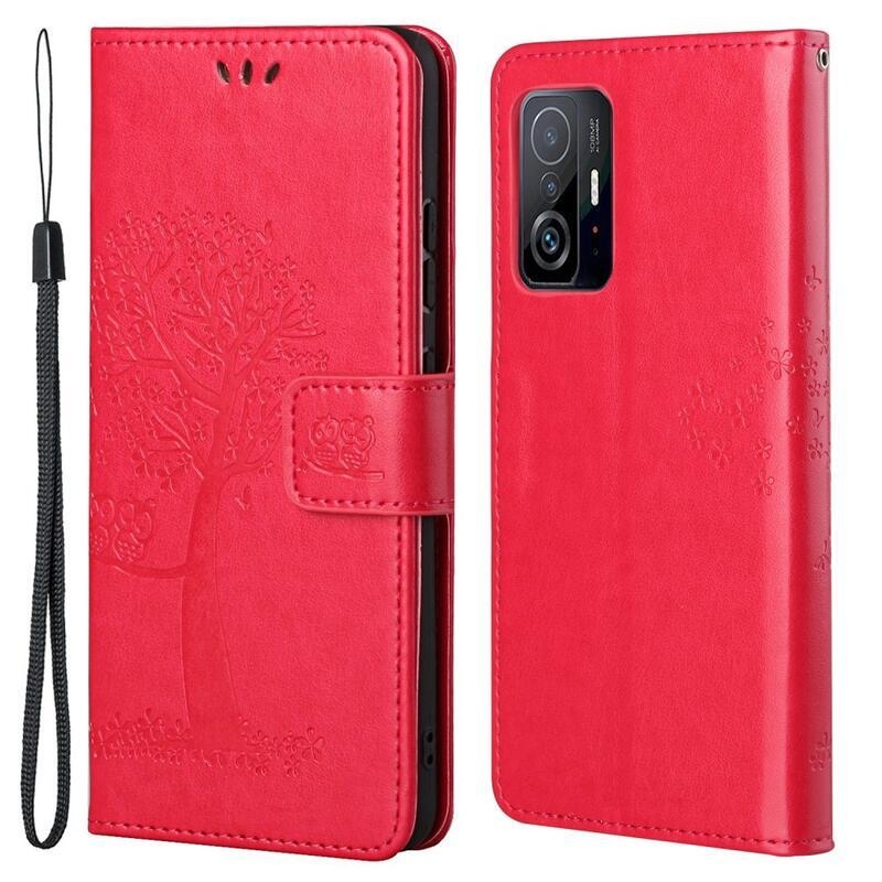 Fa PU bőr pénztárca tok a Xiaomi 11T/11T Pro-hoz - piros