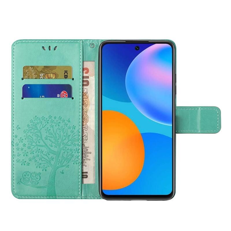 Fa PU bőr pénztárca tok Xiaomi 11T/11T Pro - cián színű