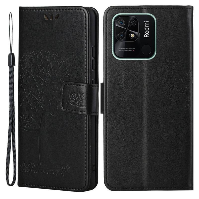 Fa PU bőr pénztárca tok Xiaomi Redmi 10C-hez - fekete