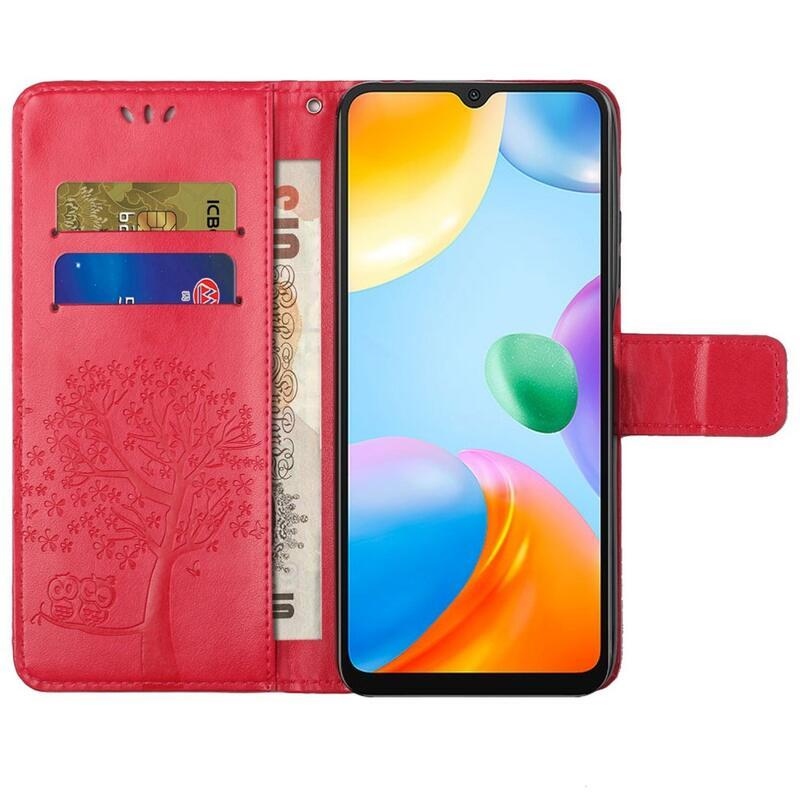 Fa PU bőr pénztárca tok Xiaomi Redmi 10C-hez - piros