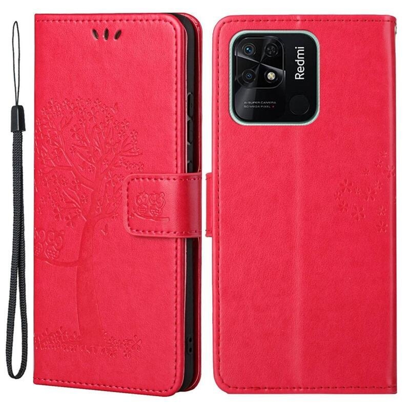 Fa PU bőr pénztárca tok Xiaomi Redmi 10C-hez - piros