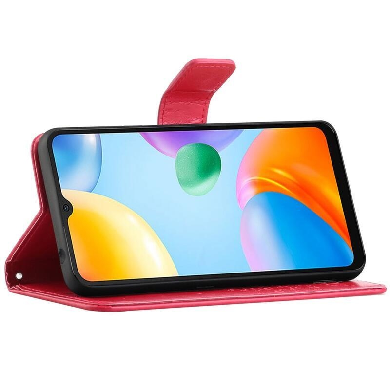 Fa PU bőr pénztárca tok Xiaomi Redmi 10C-hez - piros