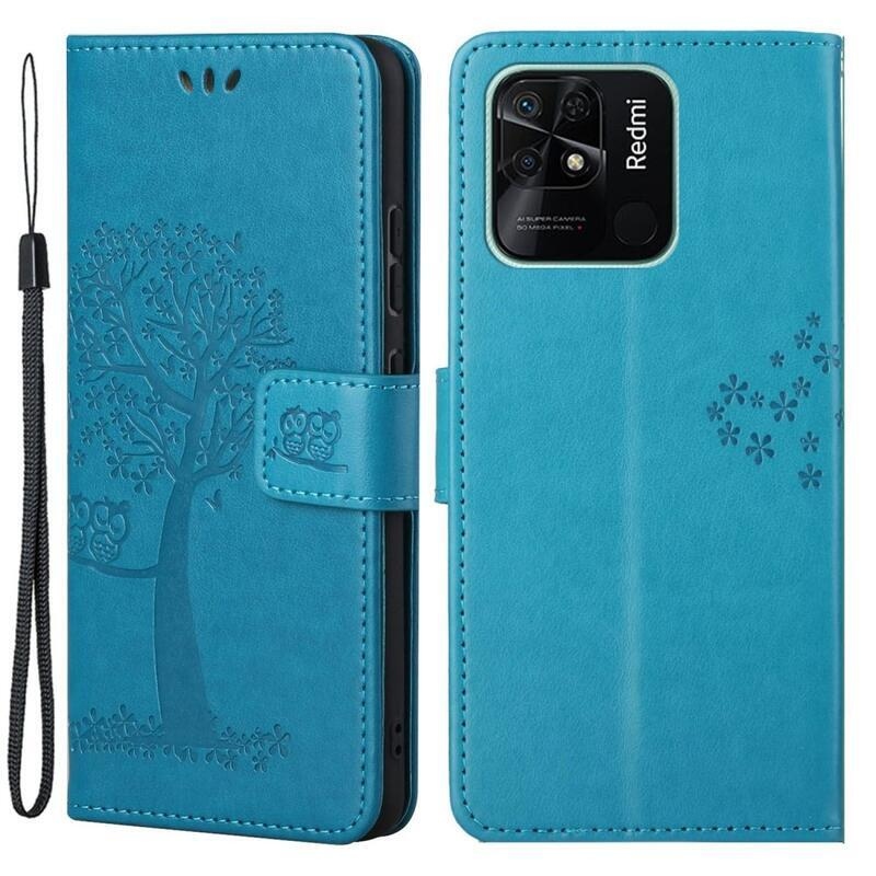 Fa PU bőr pénztárca tok Xiaomi Redmi 10C-hez - kék