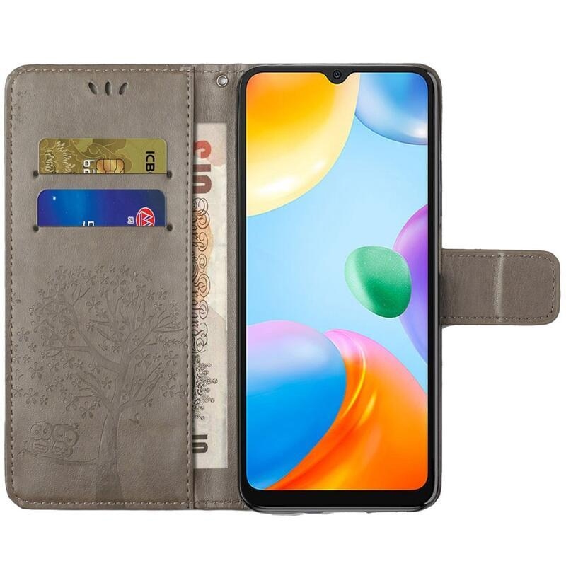 Fa PU bőr pénztárca tok Xiaomi Redmi 10C-hez - szürke