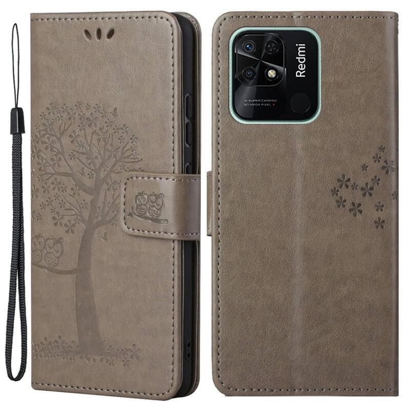 Fa PU bőr pénztárca tok Xiaomi Redmi 10C-hez - szürke