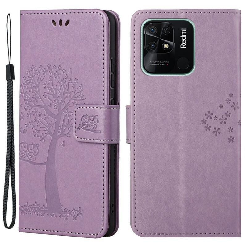 Fa PU bőr pénztárca tok Xiaomi Redmi 10C-hez - világos lila