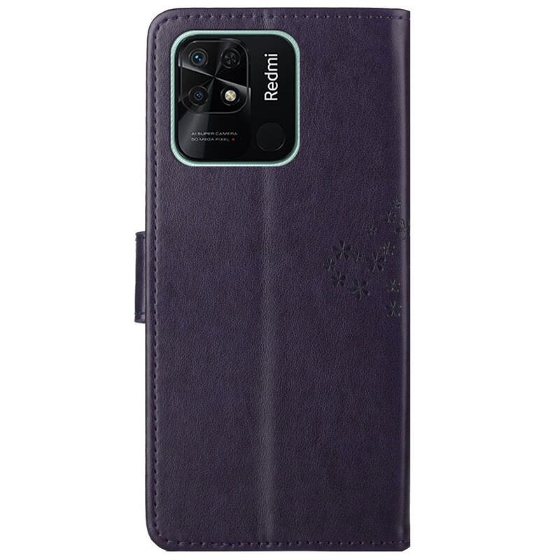 Fa PU bőr pénztárca tok Xiaomi Redmi 10C-hez - sötét lila