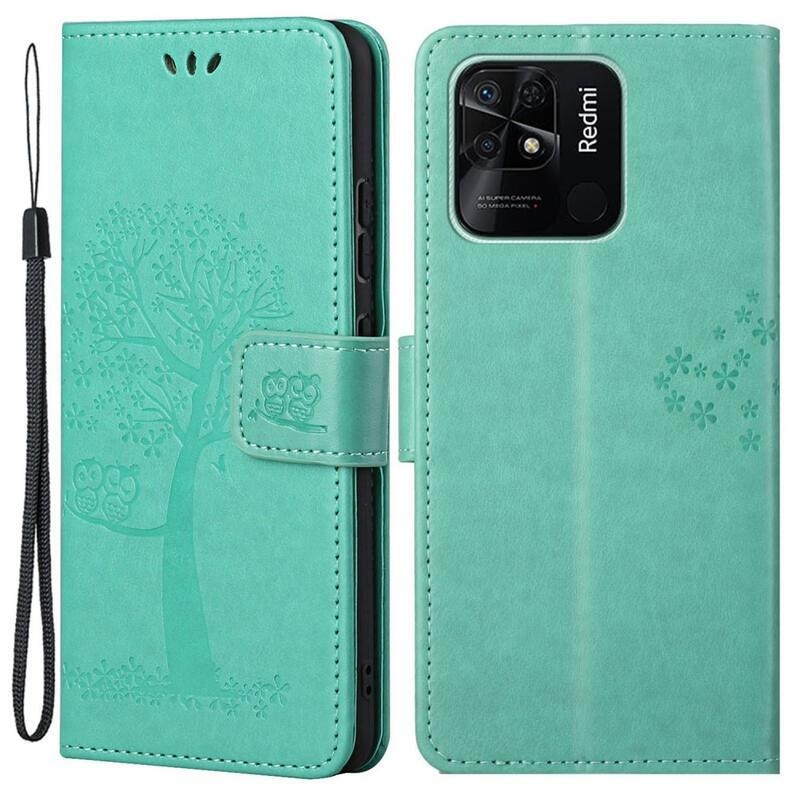 Fa PU bőr pénztárca tok Xiaomi Redmi 10C-hez - zöld