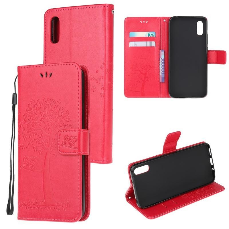 Fa PU bőr pénztárca tok Xiaomi Redmi 9A/9AT-hoz - piros