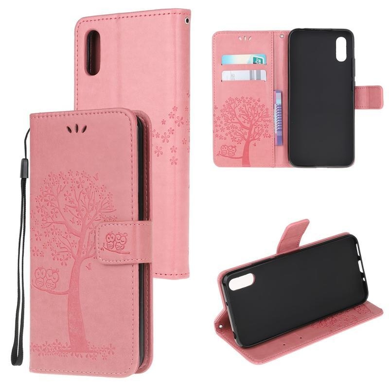 Fa PU bőr pénztárca tok Xiaomi Redmi 9A/9AT - rózsaszínű