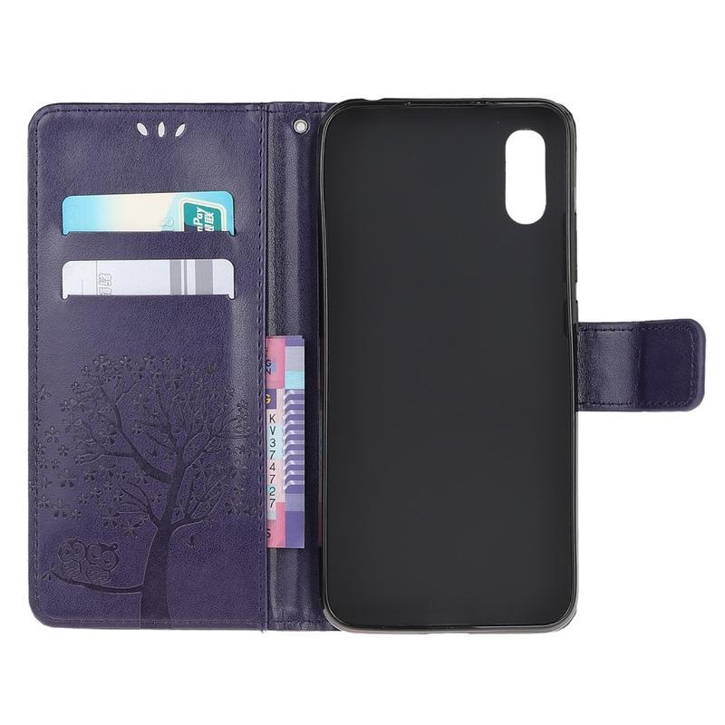 Fa PU bőr pénztárca tok Xiaomi Redmi 9A/9AT-hoz - sötétlila