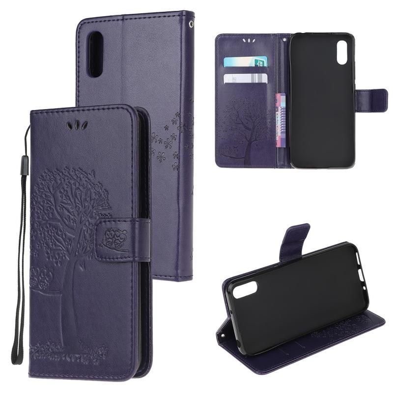 Fa PU bőr pénztárca tok Xiaomi Redmi 9A/9AT-hoz - sötétlila