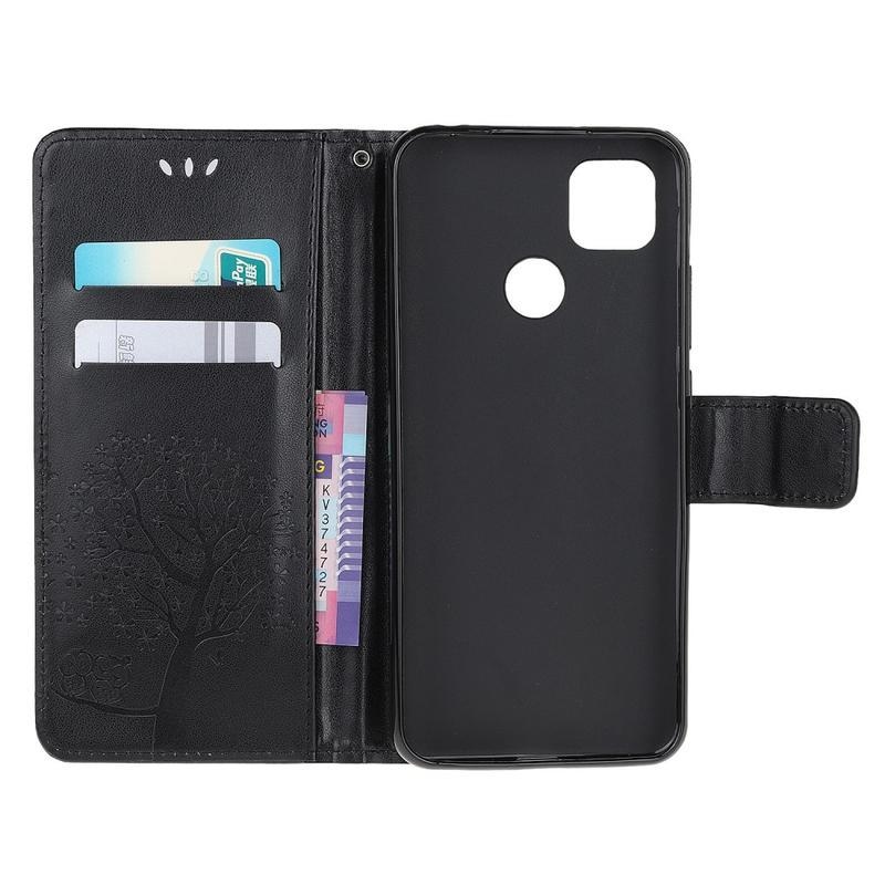 Fa PU bőr pénztárca tok Xiaomi Redmi 9C-hez - fekete