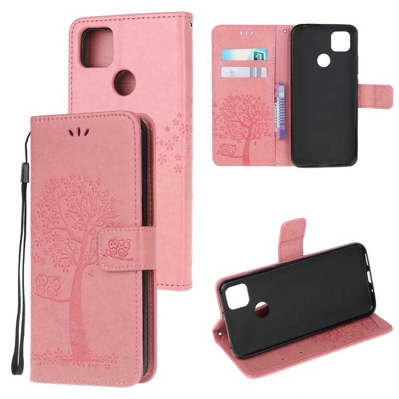 Fa PU bőr pénztárca tok Xiaomi Redmi 9C - rózsaszínű