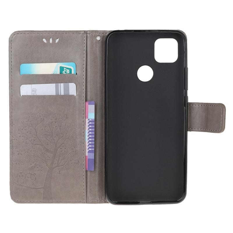 Fa PU bőr pénztárca tok Xiaomi Redmi 9C-hez - szürke