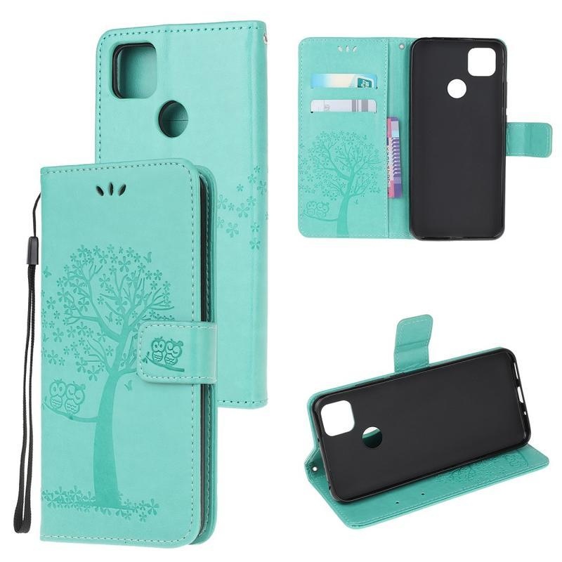 Fa PU bőr pénztárca tok Xiaomi Redmi 9C-hez - zöld