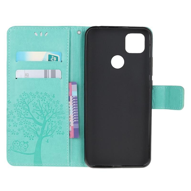 Fa PU bőr pénztárca tok Xiaomi Redmi 9C-hez - zöld
