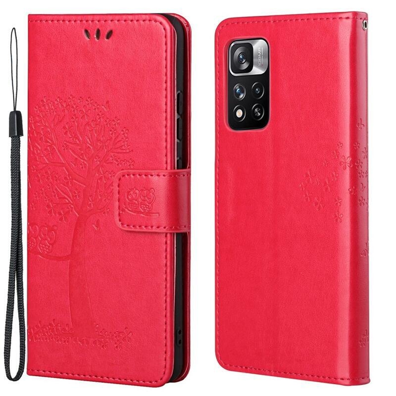 Fa PU bőr pénztárca tok a Xiaomi Redmi Note 11 Pro 4G-hez - piros