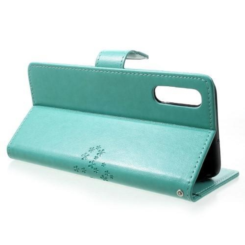 Fa PU bőr pénztárca tok Samsung Galaxy A70 - cián színű