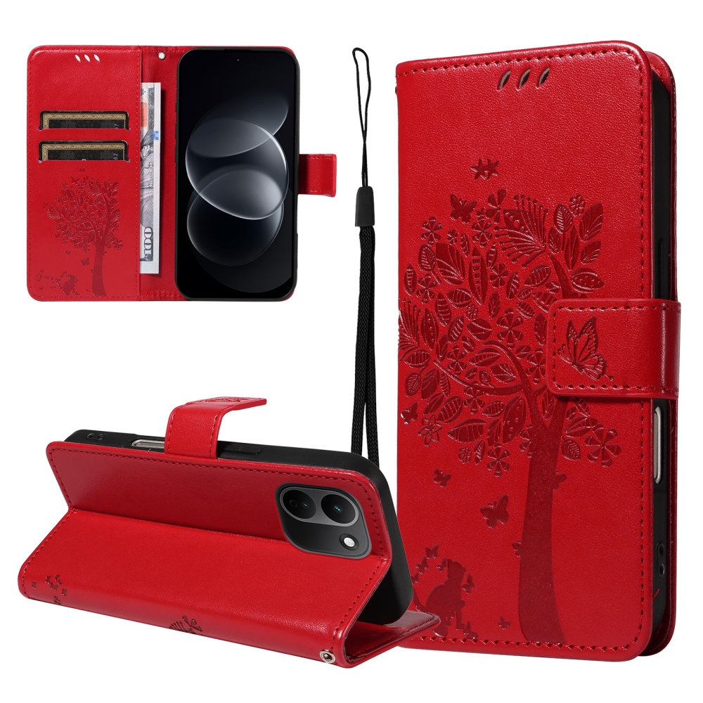 Trees könyvformájú tok a Xiaomi Redmi Note 17 Pro Max 5G-hez – piros
